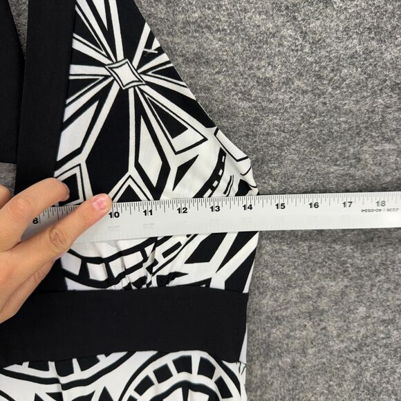 En Focus Studio Dress Women 6 White Geometric Maxi Long Sleeveless Halter Neck - Picture 3 of 6